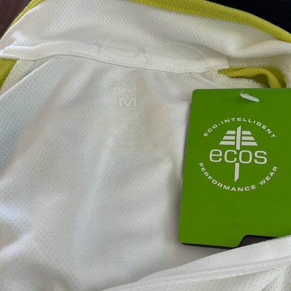 ecos Performance Wear Short Sleeve T-Shirt White Green Zipper Pockets Size M NWT - Picture 5 of 9